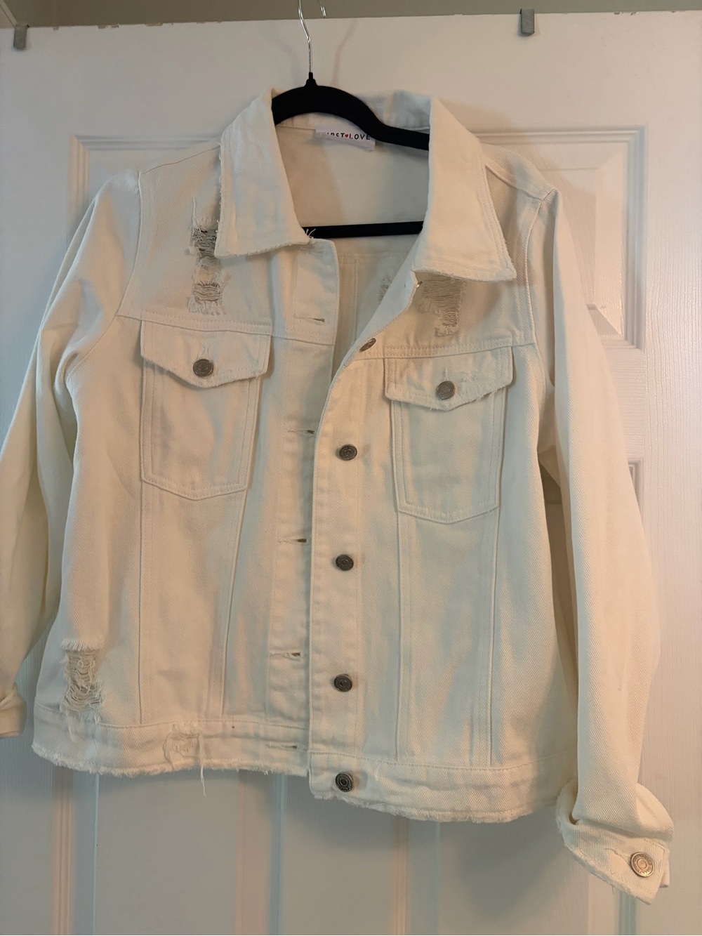 First Love white Distressed Denim Jacket